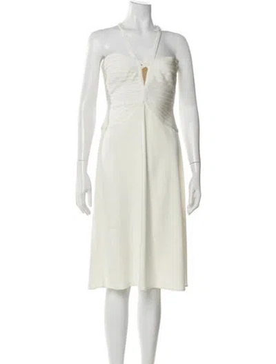 Pre-owned Herve Leger V-neck Knee-length Dress In Neutral