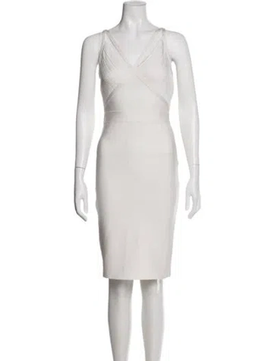 Pre-owned Herve Leger V-neck Knee-length Dress In Neutral