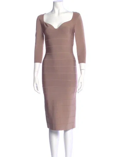 Pre-owned Herve Leger V-neck Knee-length Dress In Pink