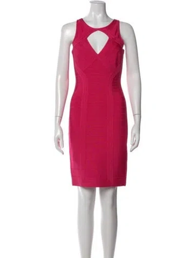 Pre-owned Herve Leger V-neck Knee-length Dress In Pink