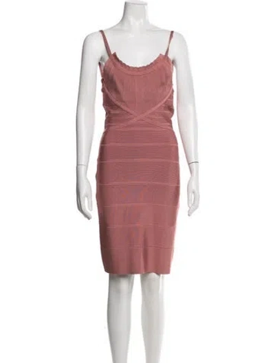 Pre-owned Herve Leger V-neck Knee-length Dress In Pink