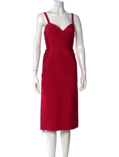 Pre-owned Herve Leger V-neck Knee-length Dress In Pink