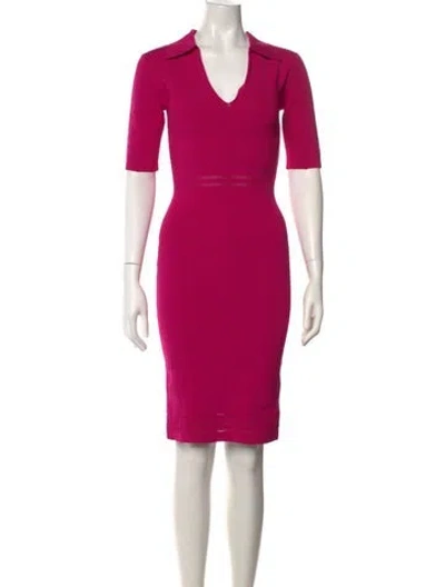 Pre-owned Herve Leger V-neck Knee-length Dress In Pink