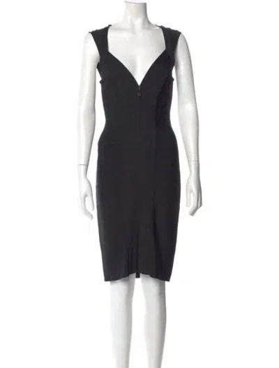 Pre-owned Herve Leger V-neck Knee-length Dress In Purple