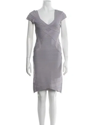 Pre-owned Herve Leger V-neck Knee-length Dress In Purple