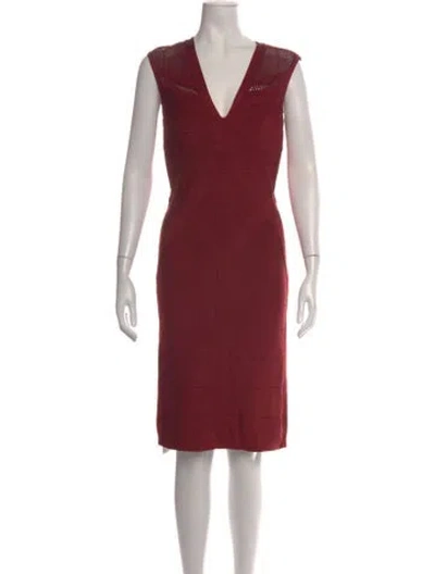 Pre-owned Herve Leger V-neck Knee-length Dress In Red