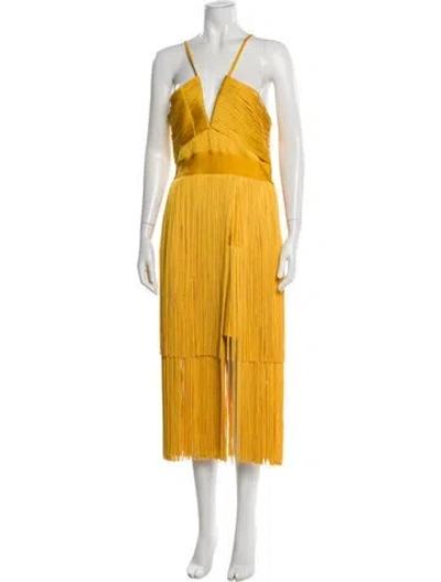 Pre-owned Herve Leger V-neck Knee-length Dress In Yellow