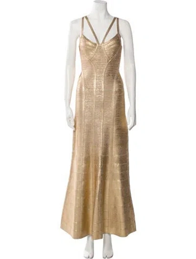 Pre-owned Herve Leger V-neck Long Dress