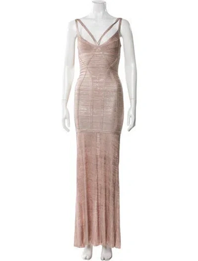 Pre-owned Herve Leger V-neck Long Dress