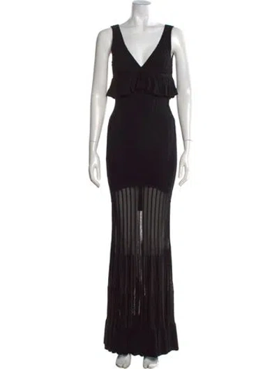 Pre-owned Herve Leger V-neck Long Dress In Black