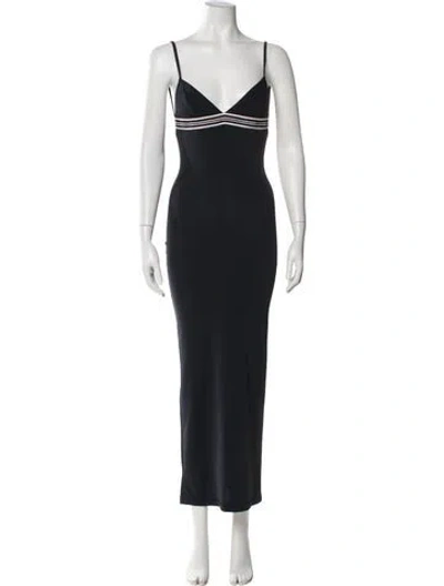 Pre-owned Herve Leger V-neck Long Dress In Black