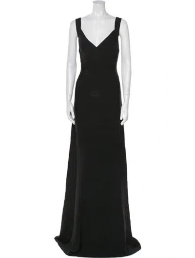 Pre-owned Herve Leger V-neck Long Dress In Black