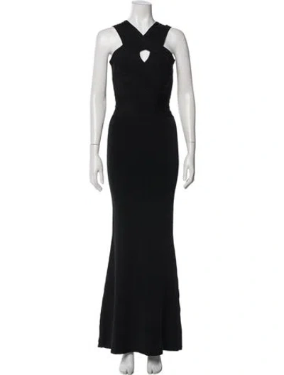 Pre-owned Herve Leger V-neck Long Dress In Black