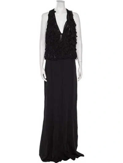 Pre-owned Herve Leger V-neck Long Dress In Black