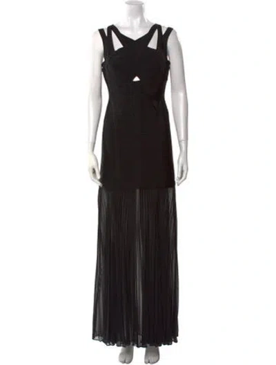 Pre-owned Herve Leger V-neck Long Dress In Black