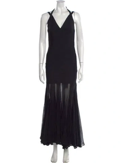 Pre-owned Herve Leger V-neck Long Dress In Black