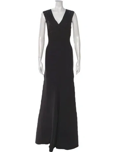 Pre-owned Herve Leger V-neck Long Dress In Black