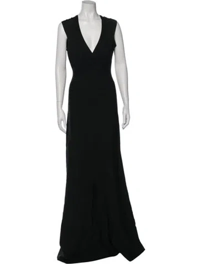Pre-owned Herve Leger V-neck Long Dress In Black