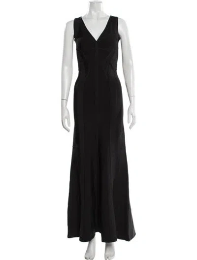 Pre-owned Herve Leger V-neck Long Dress In Black