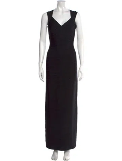 Pre-owned Herve Leger V-neck Long Dress In Black