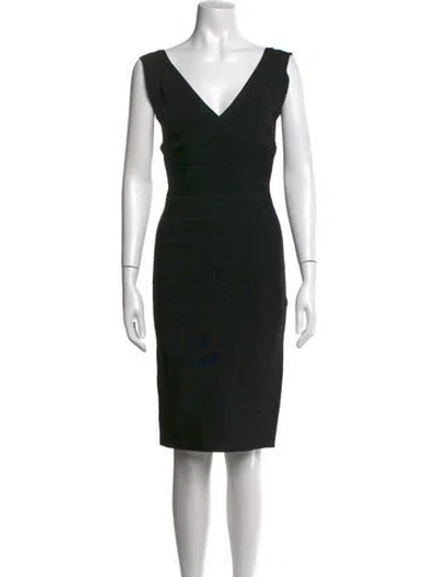 Pre-owned Herve Leger V-neck Long Dress In Black