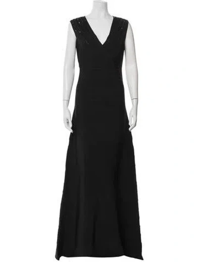 Pre-owned Herve Leger V-neck Long Dress In Black