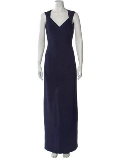Pre-owned Herve Leger V-neck Long Dress In Blue