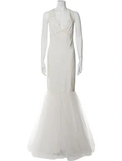 Pre-owned Herve Leger V-neck Long Dress In Gray