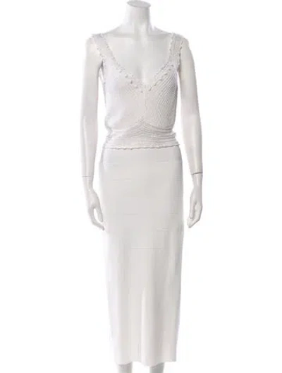 Pre-owned Herve Leger V-neck Long Dress In Neutral