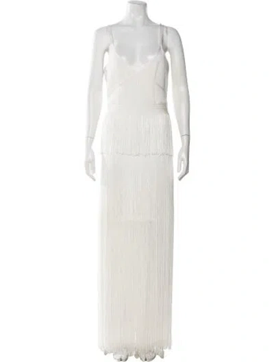 Pre-owned Herve Leger V-neck Long Dress In Neutral