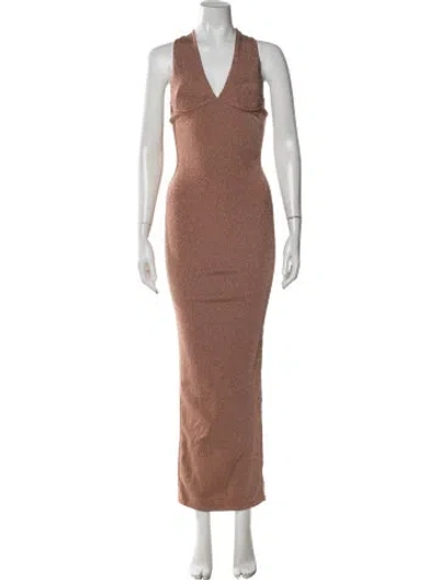 Pre-owned Herve Leger V-neck Long Dress In Neutrals