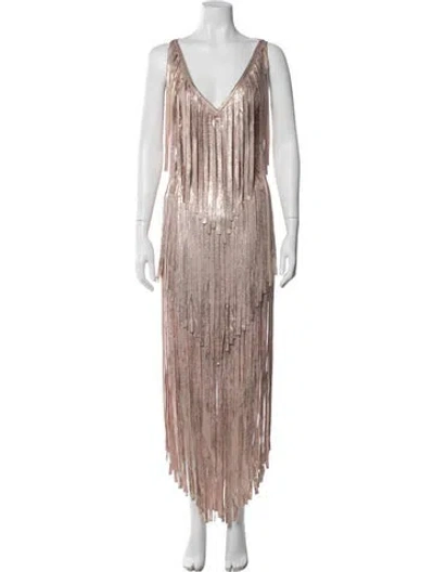 Pre-owned Herve Leger V-neck Long Dress In Pink