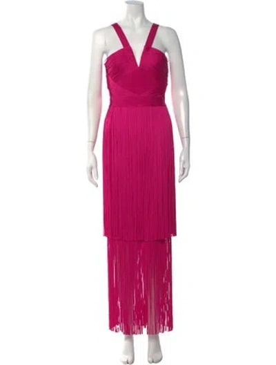 Pre-owned Herve Leger V-neck Long Dress In Pink