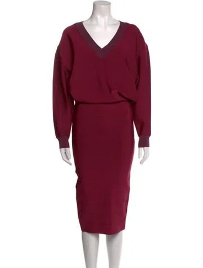 Pre-owned Herve Leger V-neck Long Dress In Purple