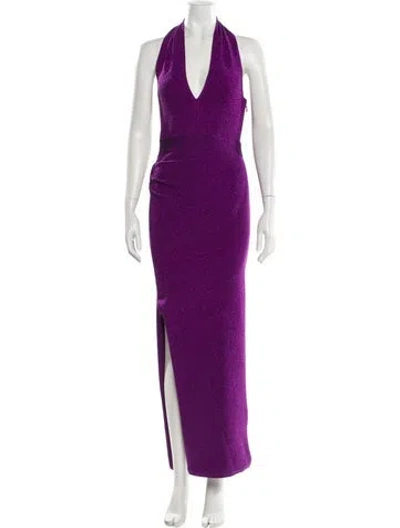 Pre-owned Herve Leger V-neck Long Dress In Purple