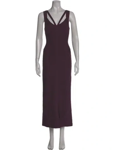Pre-owned Herve Leger V-neck Long Dress In Purple