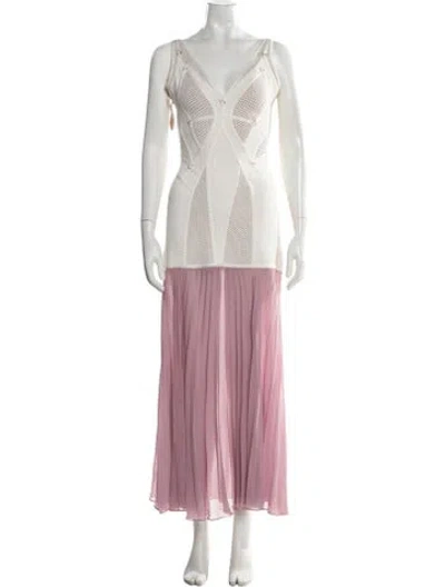 Pre-owned Herve Leger V-neck Long Dress In Purple