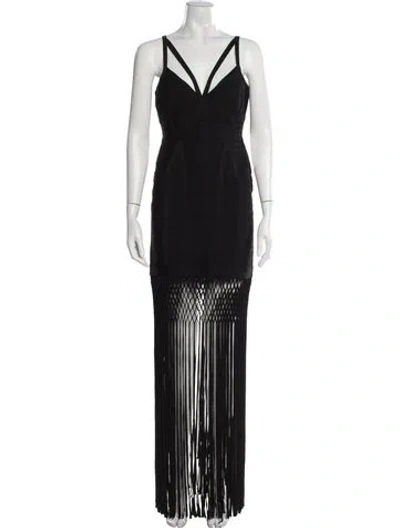 Pre-owned Herve Leger V-neck Long Dress W/ Tags In Black