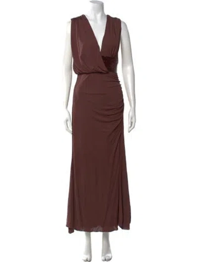 Pre-owned Herve Leger V-neck Long Dress W/ Tags In Brown