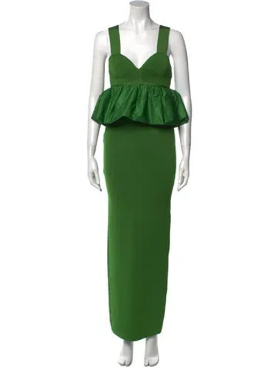 Pre-owned Herve Leger V-neck Long Dress W/ Tags In Green
