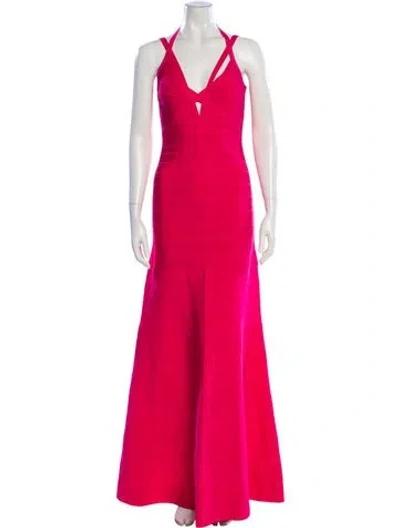 Pre-owned Herve Leger V-neck Long Dress W/ Tags In Pink