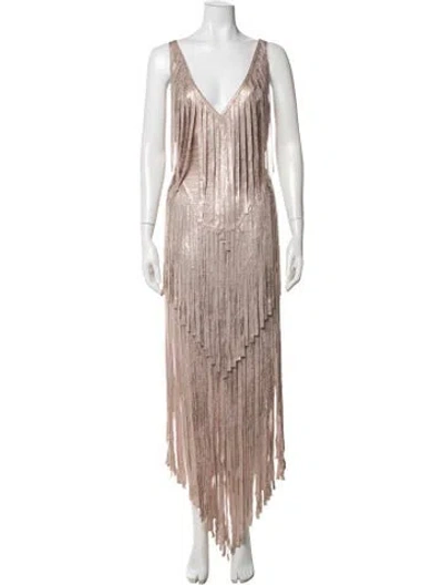 Pre-owned Herve Leger V-neck Long Dress W/ Tags In Pink