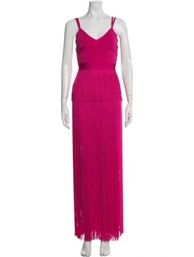 Pre-owned Herve Leger V-neck Long Dress W/ Tags In Red