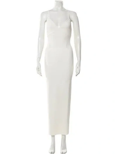 Pre-owned Herve Leger V-neck Long Dress In White