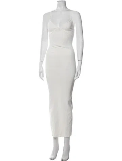 Pre-owned Herve Leger V-neck Long Dress In White