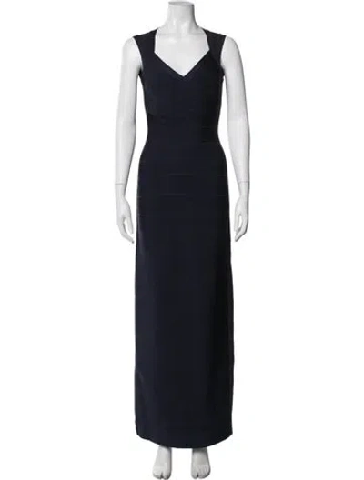 Pre-owned Herve Leger V-neck Long Dress In White