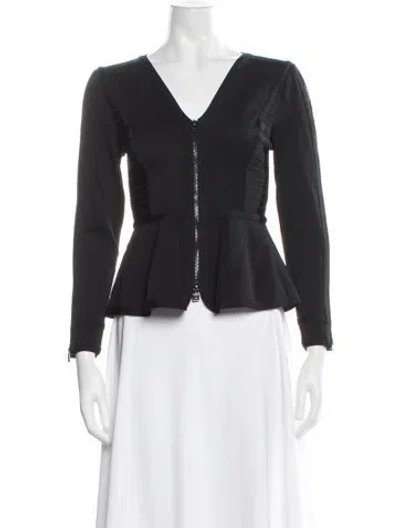 Pre-owned Herve Leger V-neck Long Sleeve Top In Black