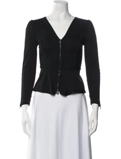 Pre-owned Herve Leger V-neck Long Sleeve Top In Black