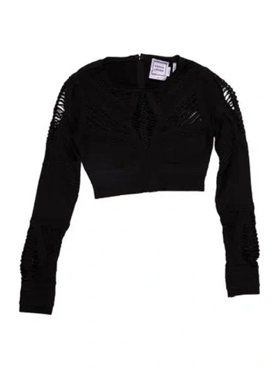 Pre-owned Herve Leger V-neck Long Sleeve Top In Black