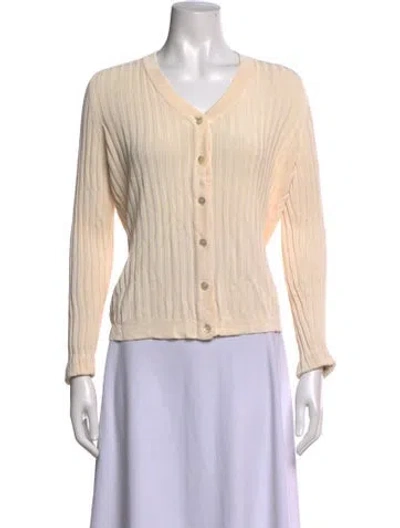 Pre-owned Herve Leger V-neck Long Sleeve Top In Neutrals